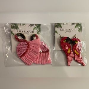 NWT *LILY LOUGH* Beaded Earrings … 🦩FLAMINGO🦩•TROPICAL BIRD…Hook•Post Set of 2